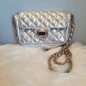 Victoria's Secret Pink Quilted Silver Shoulder Bag